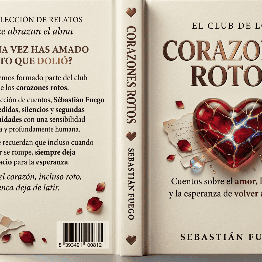 El Club de los Corazones Rotos - Portada y contraportada del libro de Sebastián Fuego